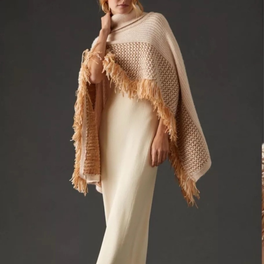 016 Anthropologie  Womens Light brown Cropped Poncho Sweater One Size